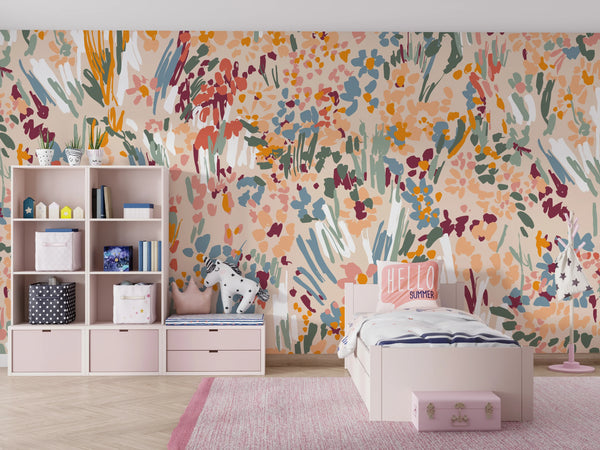 Floral Liberty Pattern Wallpaper, Plants Background Mural, Oversized Custom Size Wall Art, Non-Woven, Non-Adhesive, Modern Wall Paper, Removable