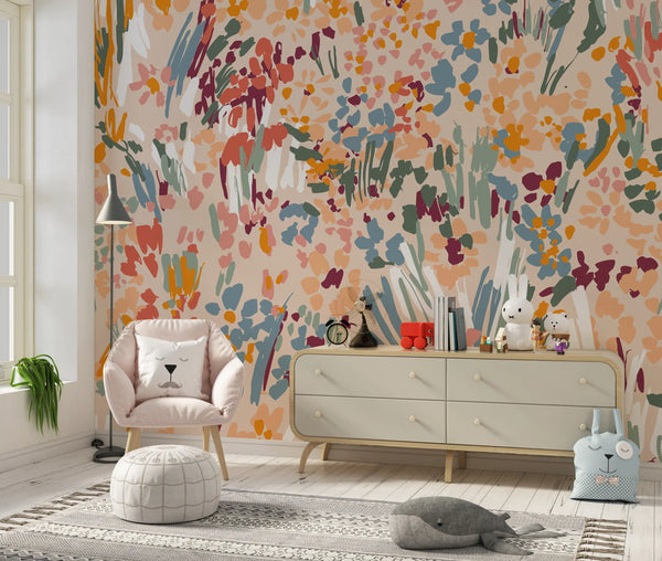 Floral Liberty Pattern Wallpaper, Plants Background Mural, Oversized Custom Size Wall Art, Non-Woven, Non-Adhesive, Modern Wall Paper, Removable