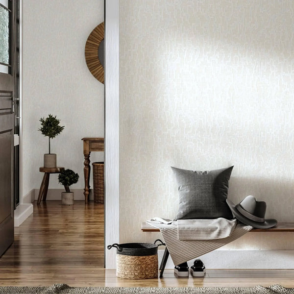 Glam Solid Color Wallpaper, Ivory Rich Embossed Abstract Metallic Accents, Shimmering Design - Walloro High End Wallcoverings & More