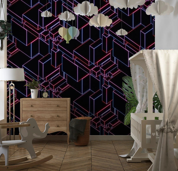 Glowing Futuristic Wallpaper, Abstract Geometric Mural, Oversized Custom Size Wall Art, Non - Woven, Non - Adhesive, Modern Wall Paper, Removable - Adawall Wallpaper - Registered Trade Accounts Only, Wallpaper Wholesale Account - W77642 - Adawall Wholesale - Wallpaper Wholesaler