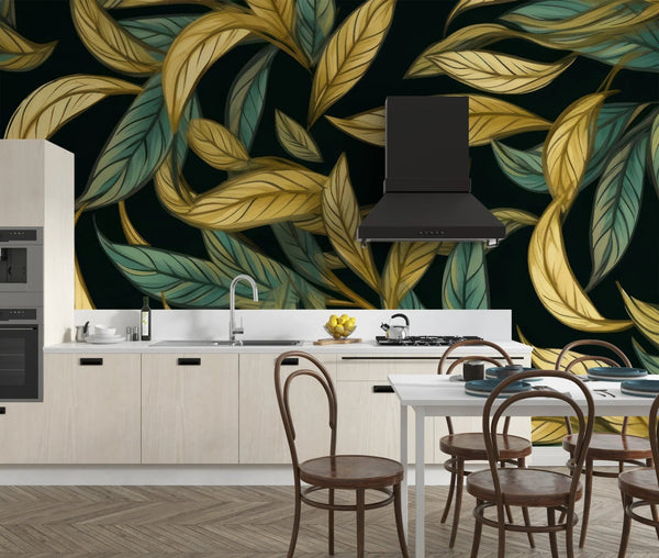 Gold and Light Green Leaves Wallpaper, Seamless Pattern Mural, Oversized Custom Size Wall Art, Non - Woven, Non - Adhesive, Modern Wall Paper, Removable - Adawall Wallpaper - Registered Trade Accounts Only, Wallpaper Wholesale Account - W77903 - Adawall Wholesale - Wallpaper Wholesaler