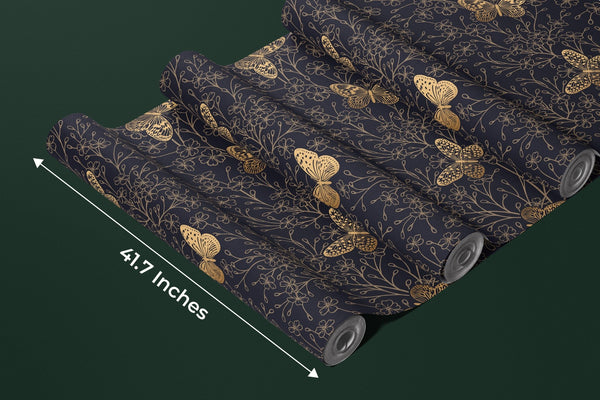 Gold Butterflies and Flowers Wallpaper, Black Background Mural, Oversized Custom Size Wall Art, Non - Woven, Non - Adhesive, Modern Wall Paper, Removable - Adawall Wallpaper - Registered Trade Accounts Only, Wallpaper Wholesale Account - W77807 - Adawall Wholesale - Wallpaper Wholesaler
