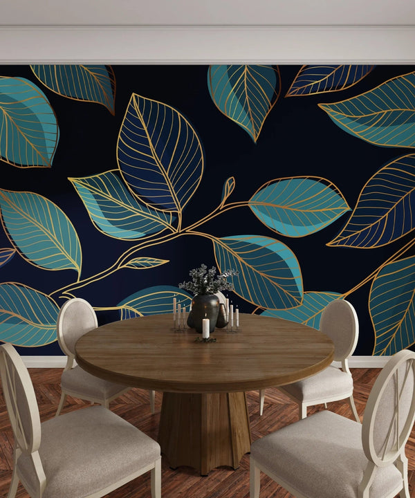 Gold Leaves Wallpaper, Black Background Mural, Oversized Custom Size Wall Art, Non - Woven, Non - Adhesive, Modern Wall Paper, Removable - Adawall Wallpaper - Registered Trade Accounts Only, Wallpaper Wholesale Account - W77905 - Adawall Wholesale - Wallpaper Wholesaler