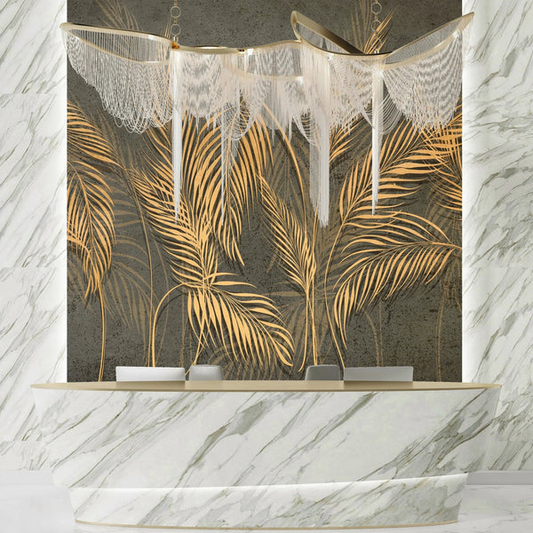 Gold Palm Leaves Wallpaper, Tropical Mural, Oversized Custom Size Wall Art, Non - Woven, Non - Adhesive, Modern Wall Paper, Removable - Adawall Wallpaper - Registered Trade Accounts Only, Wallpaper Wholesale Account - W77997 - Adawall Wholesale - Wallpaper Wholesaler