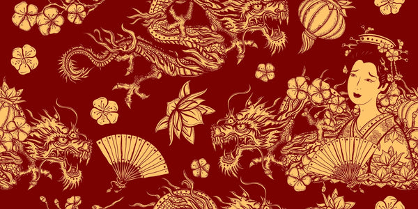 Golden Chinese Dragons and Woman Wallpaper, Seamless Pattern Mural, Oversized Custom Size Wall Art, Non - Woven, Non - Adhesive, Modern Wall Paper, Removable - Adawall Wallpaper - Registered Trade Accounts Only, Wallpaper Wholesale Account - W78106 - Adawall Wholesale - Wallpaper Wholesaler
