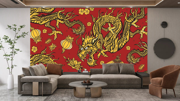 Golden Chinese Dragons Wallpaper, Seamless Pattern Mural, Oversized Custom Size Wall Art, Non - Woven, Non - Adhesive, Modern Wall Paper, Removable - Adawall Wallpaper - Registered Trade Accounts Only, Wallpaper Wholesale Account - W78105 - Adawall Wholesale - Wallpaper Wholesaler