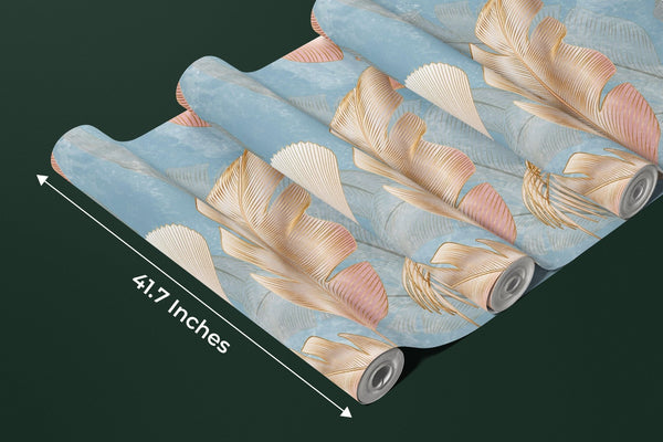 Golden Palms Wallpaper, Blue Background Mural, Oversized Custom Size Wall Art, Non - Woven, Non - Adhesive, Modern Wall Paper, Removable - Adawall Wallpaper - Registered Trade Accounts Only, Wallpaper Wholesale Account - W77851 - Adawall Wholesale - Wallpaper Wholesaler