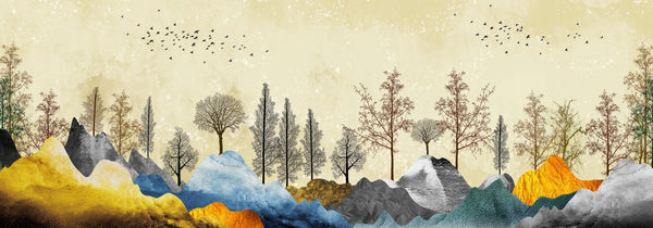 Golden Trees Wallpaper, Abstract Landscape Mural, Oversized Custom Size Wall Art, Non - Woven, Non - Adhesive, Modern Wall Paper, Removable - Adawall Wallpaper - Registered Trade Accounts Only, Wallpaper Wholesale Account - W78157 - Adawall Wholesale - Wallpaper Wholesaler