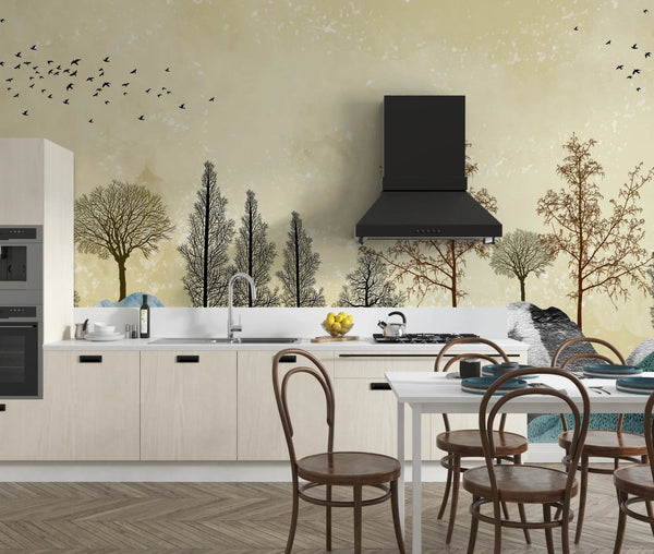Golden Trees Wallpaper, Abstract Landscape Mural, Oversized Custom Size Wall Art, Non - Woven, Non - Adhesive, Modern Wall Paper, Removable - Adawall Wallpaper - Registered Trade Accounts Only, Wallpaper Wholesale Account - W78157 - Adawall Wholesale - Wallpaper Wholesaler