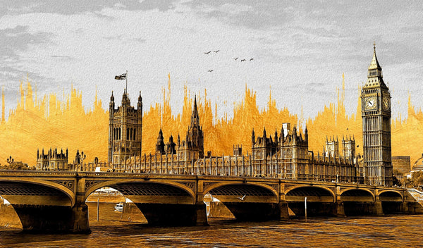 Golden View of Big Ben Wallpaper, Westminster Bridge Mural, Oversized Custom Size Wall Art, Non - Woven, Non - Adhesive, Modern Wall Paper, Removable - Adawall Wallpaper - Registered Trade Accounts Only, Wallpaper Wholesale Account - W78165 - Adawall Wholesale - Wallpaper Wholesaler