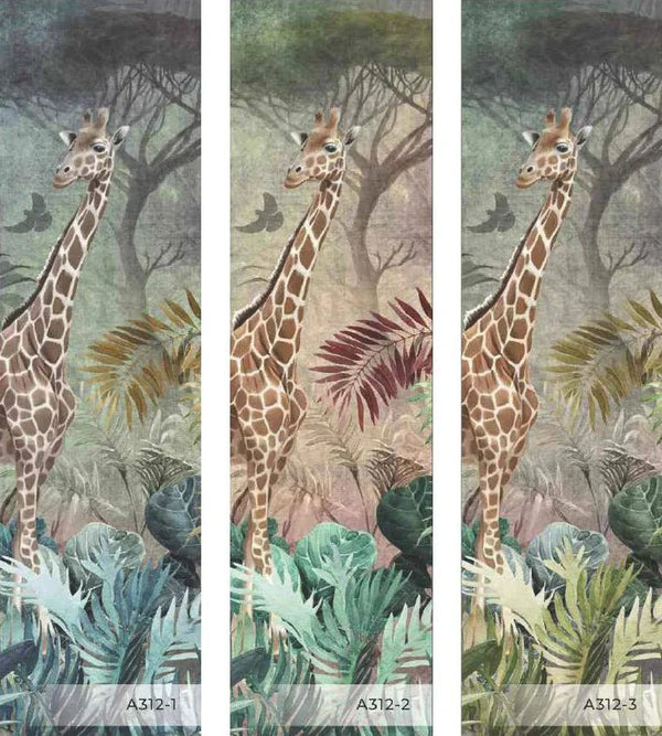 Gray Tropical Forest Theme Wallpaper, Animals Wall Mural, Giraffe, Birds, Leaves, Jungle, Non - Pasted, Large Wall Art, Removable, Nature Theme - Adawall Wallpaper - Registered Trade Accounts Only, Wallpaper Wholesale Account - A312-3 - Adawall Wholesale - Wallpaper Wholesaler