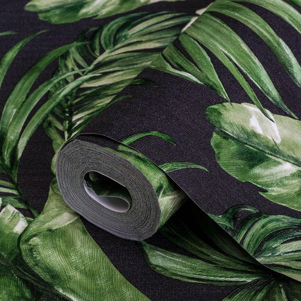 Green Black Palm Trees Embossed Wallpaper, Rich Textured Wallcovering, Large 114 sq ft Roll, Washable, Sturdy, Plants Leaves, Green Wall Decor - Adawall Wallpaper - Registered Trade Accounts Only, Wallpaper Wholesale Account - 4714-5 - Adawall Wholesale - Wallpaper Wholesaler