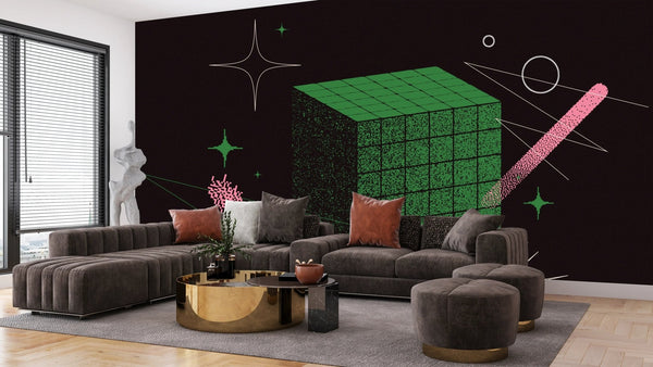 Green Cube Wallpaper, Abstract Geometric Shapes Mural, Oversized Custom Size Wall Art, Non - Woven, Non - Adhesive, Modern Wall Paper, Removable - Adawall Wallpaper - Registered Trade Accounts Only, Wallpaper Wholesale Account - W77630 - Adawall Wholesale - Wallpaper Wholesaler