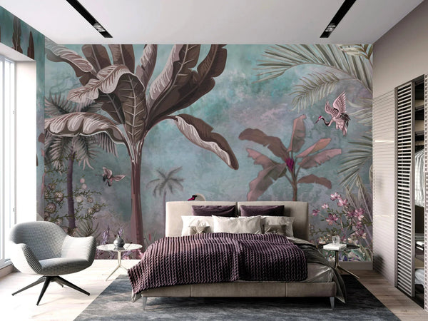 Green Modern Luxury Tropical Wallpaper, Swan, Non - Woven Custom Wall Mural, Non - Adhesive, Washable, Decorative, Removable, Home Decor Wall Art - Adawall Wallpaper - Registered Trade Accounts Only, Wallpaper Wholesale Account - A302-1 - Adawall Wholesale - Wallpaper Wholesaler