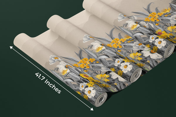 Grey Plants Wallpaper, Yellow Flowers Mural, Oversized Custom Size Wall Art, Non - Woven, Non - Adhesive, Modern Wall Paper, Removable - Adawall Wallpaper - Registered Trade Accounts Only, Wallpaper Wholesale Account - W77842 - Adawall Wholesale - Wallpaper Wholesaler