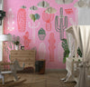 Hand Drawn Cactus Wallpaper, Pink Background Mural, Oversized Custom Size Wall Art, Non - Woven, Non - Adhesive, Modern Wall Paper, Removable - Adawall Wallpaper - Registered Trade Accounts Only, Wallpaper Wholesale Account - W78206 - Adawall Wholesale - Wallpaper Wholesaler