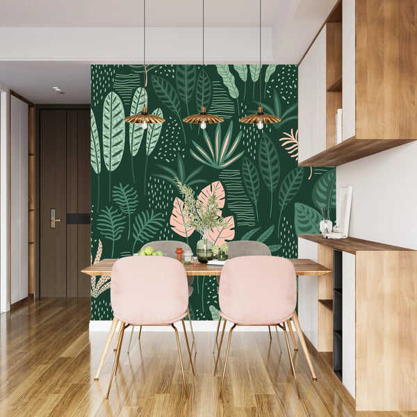 Hand Drawn Tropical Leaves Wallpaper, Seamless Pattern Mural, Oversized Custom Size Wall Art, Non - Woven, Non - Adhesive, Modern Wall Paper, Removable - Adawall Wallpaper - Registered Trade Accounts Only, Wallpaper Wholesale Account - W78026 - Adawall Wholesale - Wallpaper Wholesaler