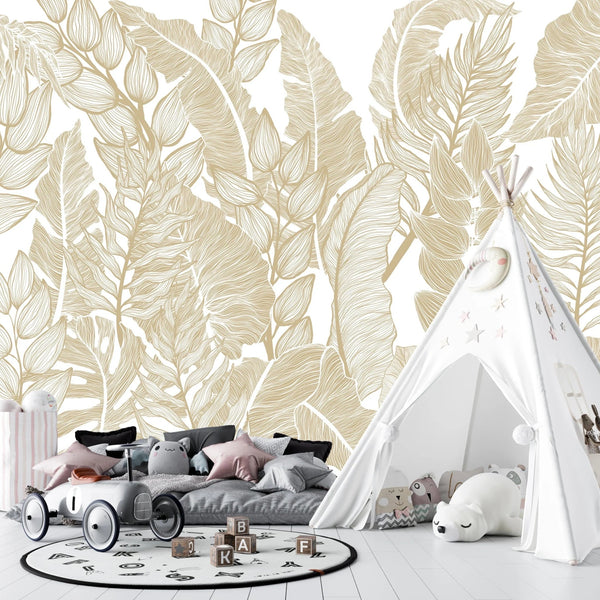 Horizontal Golden Leaves Wallpaper, Seamless Pattern Mural, Oversized Custom Size Wall Art, Non - Woven, Non - Adhesive, Modern Wall Paper, Removable - Adawall Wallpaper - Registered Trade Accounts Only, Wallpaper Wholesale Account - W78063 - Adawall Wholesale - Wallpaper Wholesaler