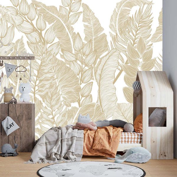 Horizontal Golden Leaves Wallpaper, Seamless Pattern Mural, Oversized Custom Size Wall Art, Non - Woven, Non - Adhesive, Modern Wall Paper, Removable - Adawall Wallpaper - Registered Trade Accounts Only, Wallpaper Wholesale Account - W78063 - Adawall Wholesale - Wallpaper Wholesaler