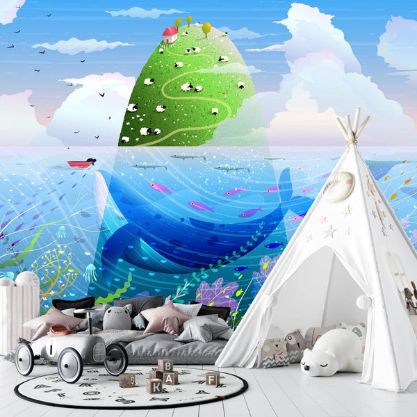 Island in the Ocean Wallpaper, Green Hill Mural, Oversized Custom Size Wall Art, Non - Woven, Non - Adhesive, Modern Wall Paper, Removable - Adawall Wallpaper - Registered Trade Accounts Only, Wallpaper Wholesale Account - W78131 - Adawall Wholesale - Wallpaper Wholesaler