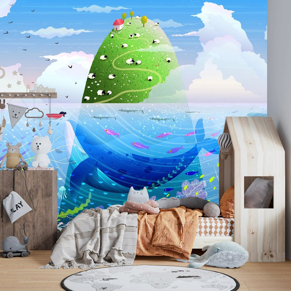 Island in the Ocean Wallpaper, Green Hill Mural, Oversized Custom Size Wall Art, Non - Woven, Non - Adhesive, Modern Wall Paper, Removable - Adawall Wallpaper - Registered Trade Accounts Only, Wallpaper Wholesale Account - W78131 - Adawall Wholesale - Wallpaper Wholesaler