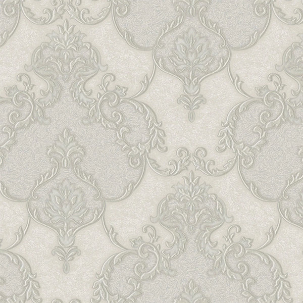 Italian Damask Embossed Wallpaper, Light Gray Sparkling Neutral Colors Luxury Wallcovering, 3D Textured, Non-Woven, Non-Pasted - Walloro High End Wallcoverings & More