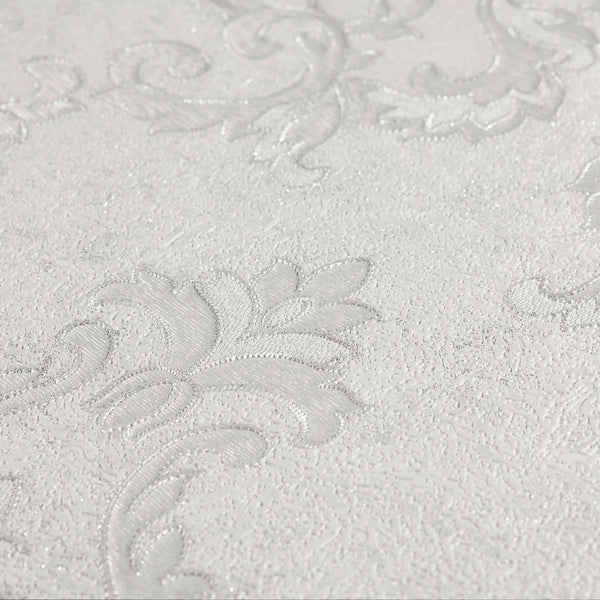 Italian Damask Embossed Wallpaper, Off White Sparkling Neutral Colors Luxury Wallcovering, 3D Textured, Non-Woven, Non-Pasted - Walloro High End Wallcoverings & More