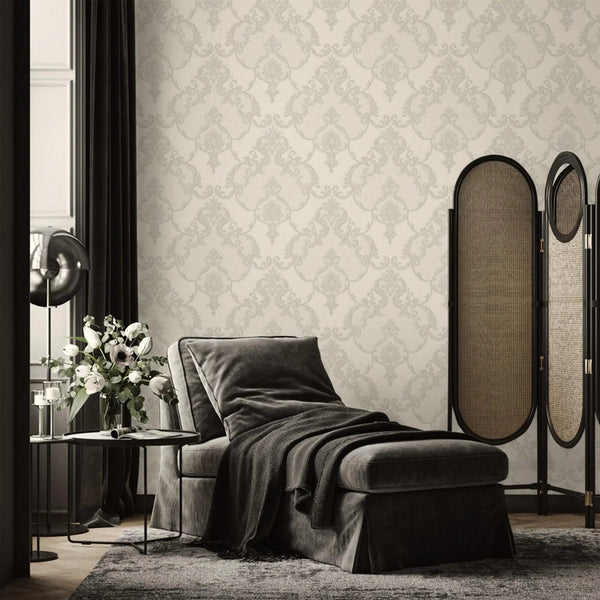 Italian Damask Embossed Wallpaper, Off White Sparkling Neutral Colors Luxury Wallcovering, 3D Textured, Non - Woven, Non - Pasted - Adawall Wallpaper - Registered Trade Accounts Only, Wallpaper Wholesale Account - 1403-2 - Adawall Wholesale - Wallpaper Wholesaler