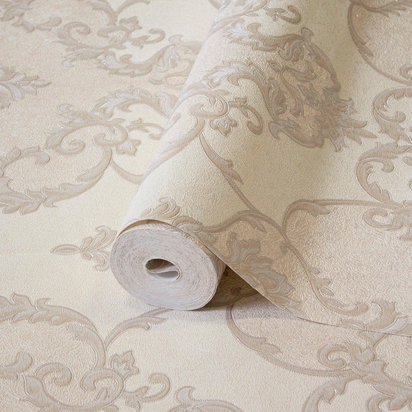 Italian Damask Embossed Wallpaper, Sparkling Neutral Colors Luxury Wallcovering - Walloro High End Wallcoverings & More