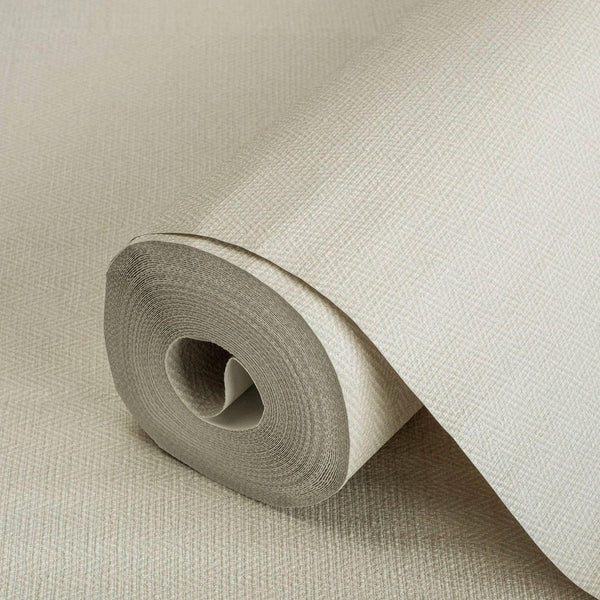 Ivory Chevron Wallpaper, Textured Modern Fabric Like Wallcovering, Solid Neutral Colors - Walloro High End Wallcoverings & More