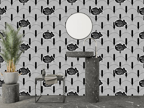 Japan Wave Wallpaper, Seamless Pattern Mural, Oversized Custom Size Wall Art, Non - Woven, Non - Adhesive, Modern Wall Paper, Removable - Adawall Wallpaper - Registered Trade Accounts Only, Wallpaper Wholesale Account - W77793 - Adawall Wholesale - Wallpaper Wholesaler