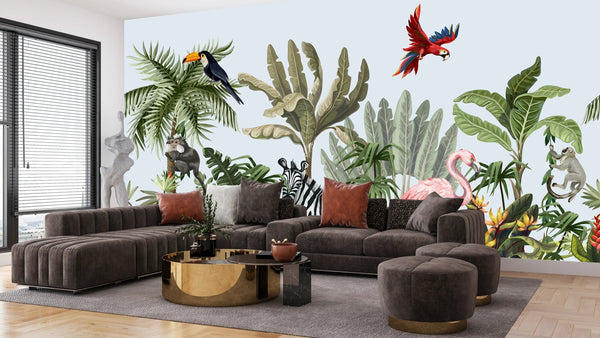 Jungle Animals Wallpaper, Flowers Mural, Oversized Custom Size Wall Art, Non - Woven, Non - Adhesive, Modern Wall Paper, Removable - Adawall Wallpaper - Registered Trade Accounts Only, Wallpaper Wholesale Account - W77660 - Adawall Wholesale - Wallpaper Wholesaler