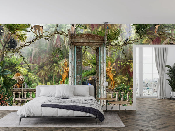 Jungle Landscape Wallpaper, Animals Mural, Oversized Custom Size Wall Art, Non - Woven, Non - Adhesive, Modern Wall Paper, Removable - Adawall Wallpaper - Registered Trade Accounts Only, Wallpaper Wholesale Account - W78112 - Adawall Wholesale - Wallpaper Wholesaler