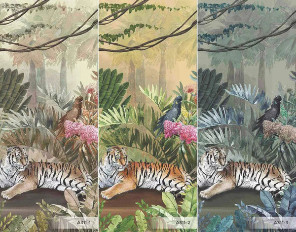 jungle Tigers Wall Mural, Green Nature Forest Theme Wallpaper, Custom Large Wall Mural, Non - Adhesive, Washable, Removable Wall Paper, Birds, Non - Woven Back - Adawall Wallpaper - Registered Trade Accounts Only, Wallpaper Wholesale Account - A311-3 - Adawall Wholesale - Wallpaper Wholesaler