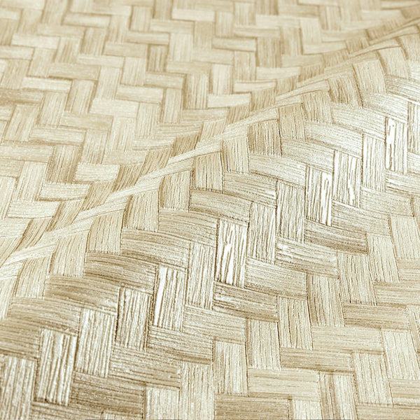 Jute Basket Weave Chevron Wallpaper, Beige 3D Deep Embossed Non-Woven Braided Geometric Pattern - Walloro High End Wallcoverings & More