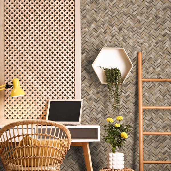 Jute Basket Weave Chevron Wallpaper, Brown 3D Deep Embossed Non - Woven Braided Geometric Pattern - Adawall Wallpaper - Registered Trade Accounts Only, Wallpaper Wholesale Account - 1511-5 - Adawall Wholesale - Wallpaper Wholesaler