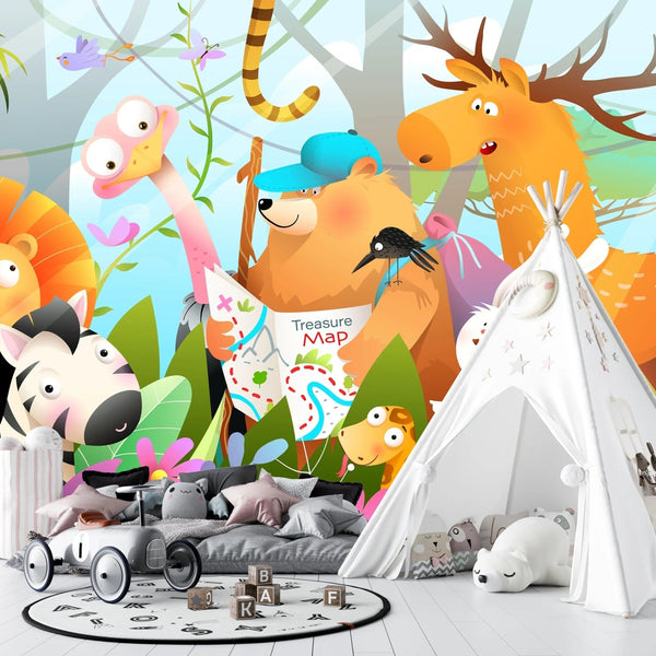 Kids Adventure Wallpaper, Jungle Animals Mural, Oversized Custom Size Wall Art, Non - Woven, Non - Adhesive, Modern Wall Paper, Removable - Adawall Wallpaper - Registered Trade Accounts Only, Wallpaper Wholesale Account - W78116 - Adawall Wholesale - Wallpaper Wholesaler