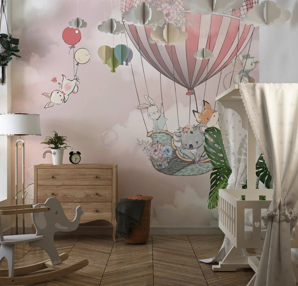 Kids Balloon Wallpaper, Animals Mural, Oversized Custom Size Wall Art, Non - Woven, Non - Adhesive, Modern Wall Paper, Removable - Adawall Wallpaper - Registered Trade Accounts Only, Wallpaper Wholesale Account - W77780 - Adawall Wholesale - Wallpaper Wholesaler