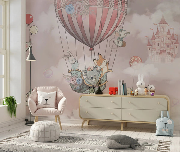 Kids Balloon Wallpaper, Animals Mural, Oversized Custom Size Wall Art, Non - Woven, Non - Adhesive, Modern Wall Paper, Removable - Adawall Wallpaper - Registered Trade Accounts Only, Wallpaper Wholesale Account - W77780 - Adawall Wholesale - Wallpaper Wholesaler