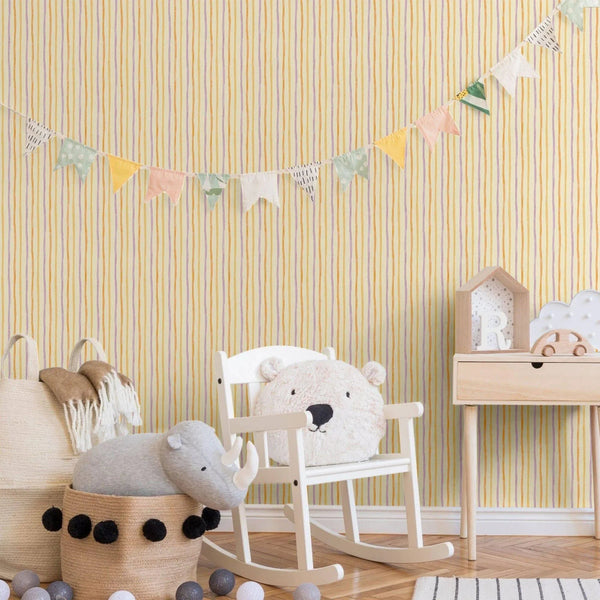 Kids Room Textured Wallpaper, Striped Wallpaper, Girls Boys Bedroom Wall Paper, Nursery Wallcovering, 114 sq ft, Yellow, Washable, Durable - Adawall Wallpaper - Registered Trade Accounts Only, Wallpaper Wholesale Account - 8906-2 - Adawall Wholesale - Wallpaper Wholesaler