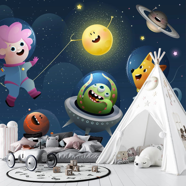 Kids Space Travel Wallpaper, Alien and Pets Mural, Oversized Custom Size Wall Art, Non - Woven, Non - Adhesive, Modern Wall Paper, Removable - Adawall Wallpaper - Registered Trade Accounts Only, Wallpaper Wholesale Account - W78119 - Adawall Wholesale - Wallpaper Wholesaler