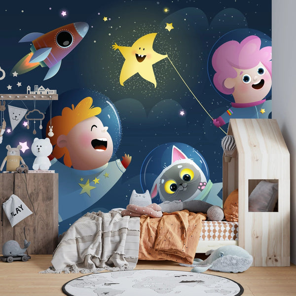 Kids Space Travel Wallpaper, Alien and Pets Mural, Oversized Custom Size Wall Art, Non - Woven, Non - Adhesive, Modern Wall Paper, Removable - Adawall Wallpaper - Registered Trade Accounts Only, Wallpaper Wholesale Account - W78119 - Adawall Wholesale - Wallpaper Wholesaler