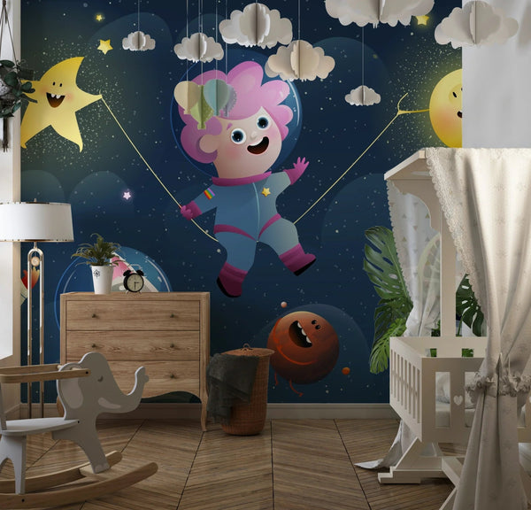 Kids Space Travel Wallpaper, Alien and Pets Mural, Oversized Custom Size Wall Art, Non - Woven, Non - Adhesive, Modern Wall Paper, Removable - Adawall Wallpaper - Registered Trade Accounts Only, Wallpaper Wholesale Account - W78119 - Adawall Wholesale - Wallpaper Wholesaler