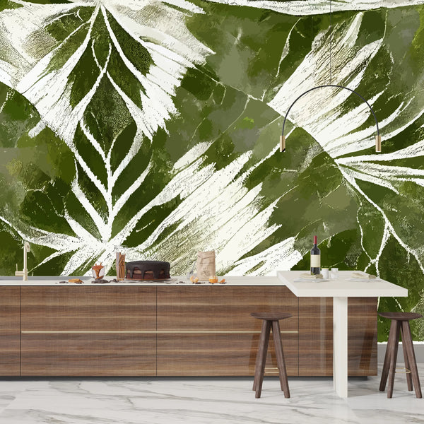 Ikat Boho Art Wallpaper, Greenish Mural, Oversized Custom Size Wall Art, Non-Woven, Non-Adhesive, Modern Wall Paper, Removable