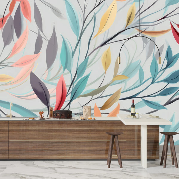 Elegant Floral Wallpaper, Seamless Pattern Mural, Oversized Custom Size Wall Art, Non-Woven, Non-Adhesive, Modern Wall Paper, Removable