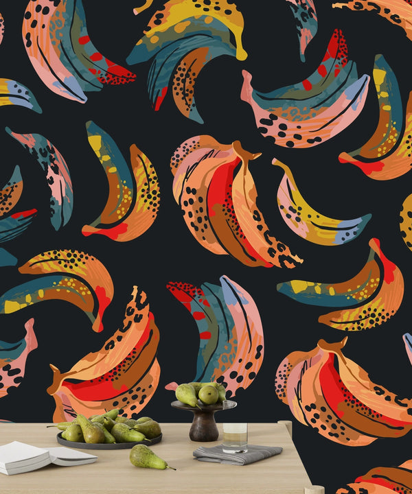 Abstract Bananas Wallpaper, Seamless Pattern Mural, Oversized Custom Size Wall Art, Non-Woven, Non-Adhesive, Modern Wall Paper, Removable
