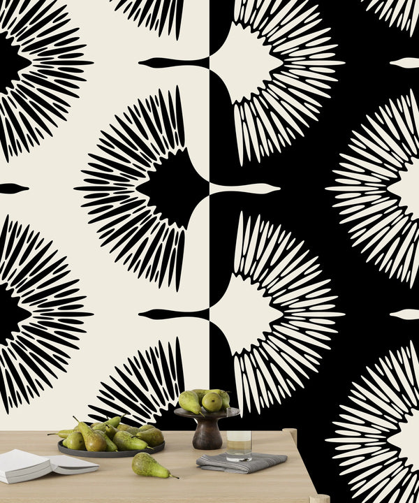 Art Deco Crane Wallpaper, Seamless Pattern Mural, Oversized Custom Size Wall Art, Non-Woven, Non-Adhesive, Modern Wall Paper, Removable