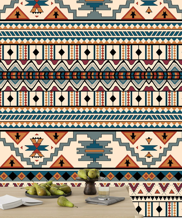 Ethnic Geometrical Wallpaper, Seamless Pattern Mural, Oversized Custom Size Wall Art, Non-Woven, Non-Adhesive, Modern Wall Paper, Removable