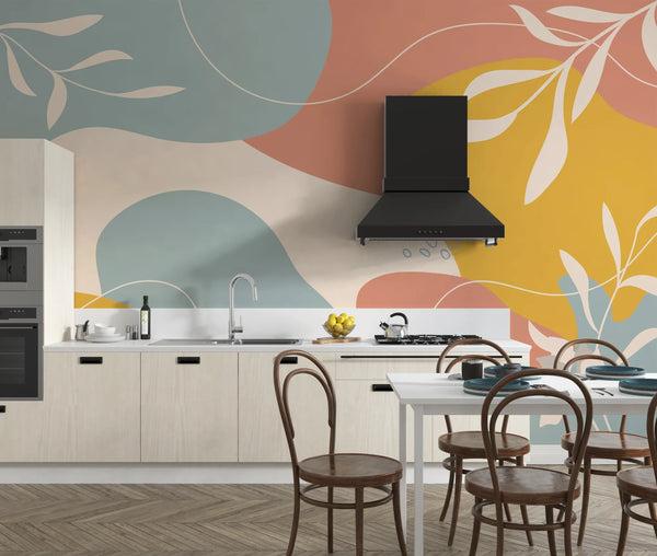 Floral Shape Abstract Wallpaper, Colorful Mural, Oversized Custom Size Wall Art, Non-Woven, Non-Adhesive, Modern Wall Paper, Removable