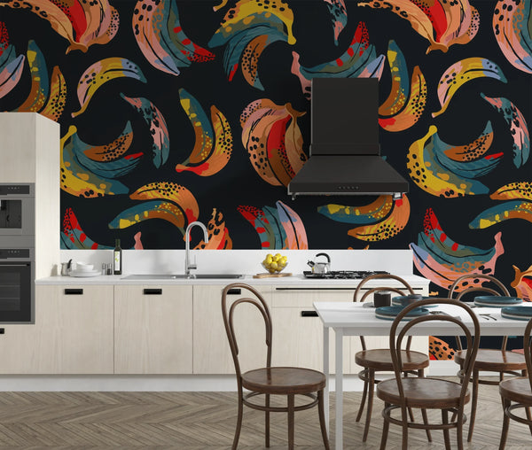Abstract Bananas Wallpaper, Seamless Pattern Mural, Oversized Custom Size Wall Art, Non-Woven, Non-Adhesive, Modern Wall Paper, Removable